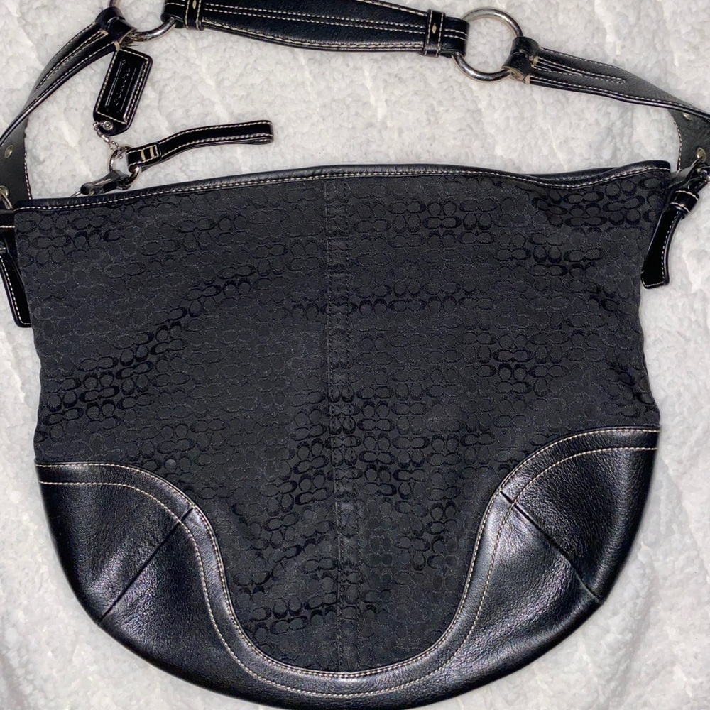 Coach Hobo Black Signature Mini Print Purse